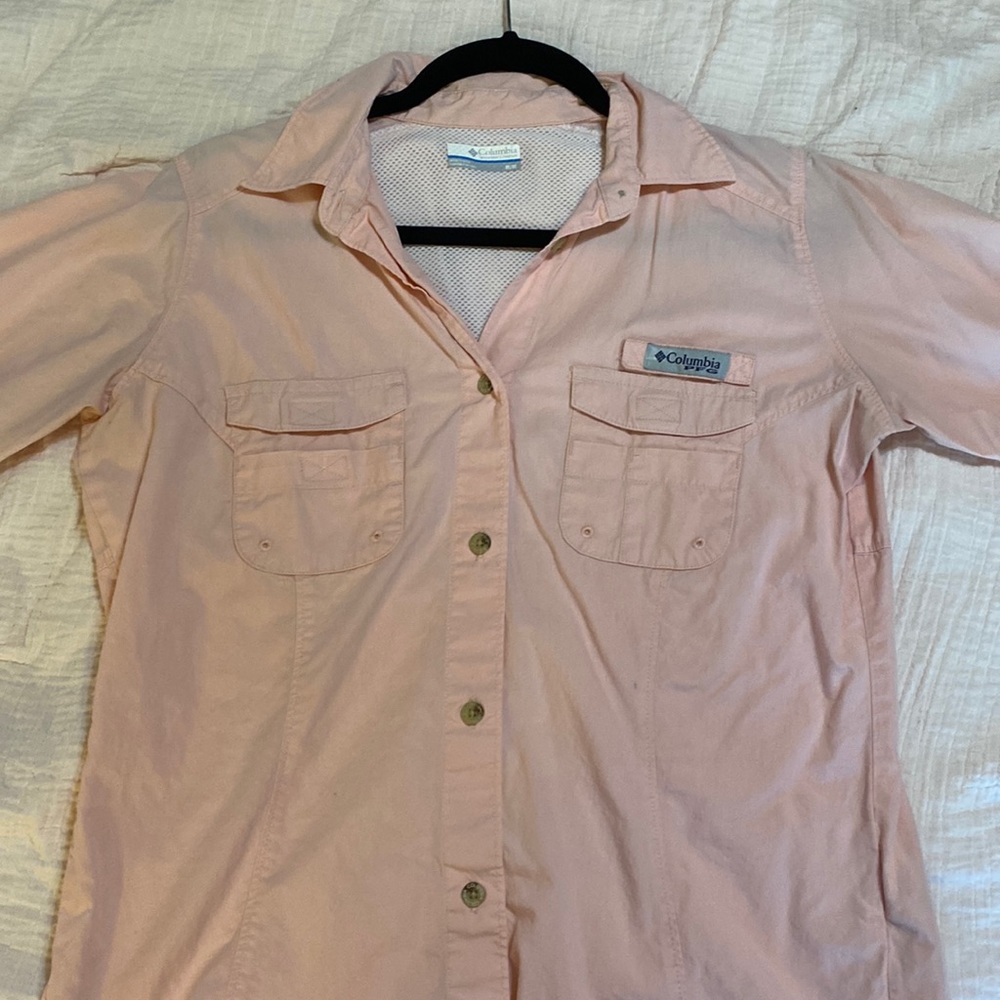 Salmon - Medium- Columbia- Button Down Fish Shirt